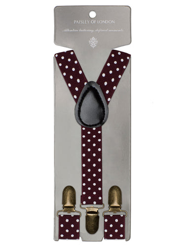 Boys polka dot braces burgundy