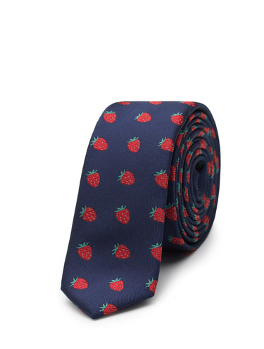 Boys Wimbledon strawberry print tie navy