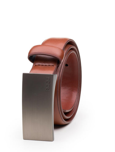 Boys tan leather plate buckle belt