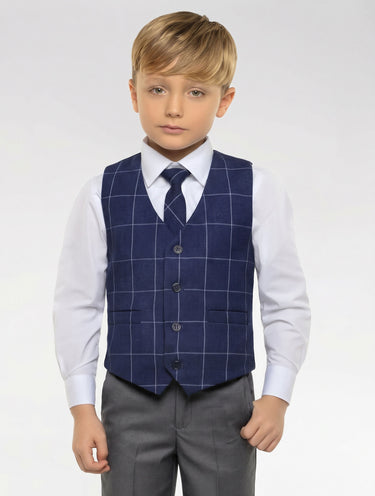 Boys check waistcoat and grey trouser set