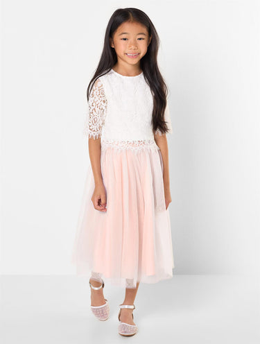 Girls white and pink 2 piece skirt set