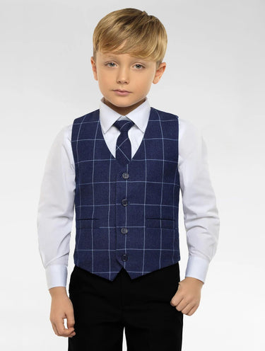 Boys check waistcoat and black trouser set