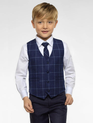 Boys navy checked suit