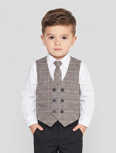 Baby boys brown check waistcoat suit