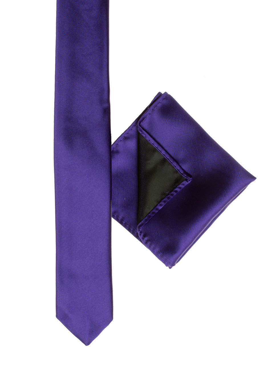 Purple pocket handkerchief and skinny tie set