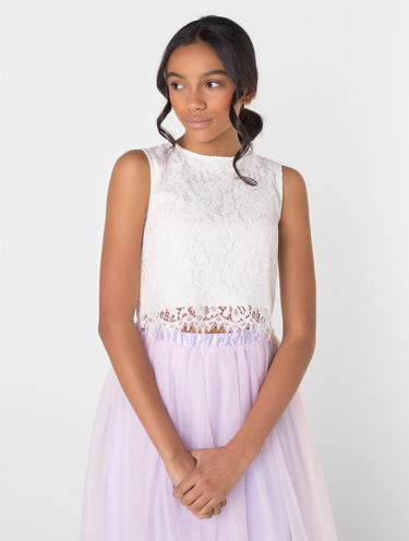 Junior bridesmaid white and lilac dress