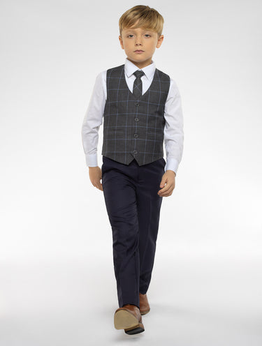 Boys navy check waistcoat and navy trouser set - Oliver