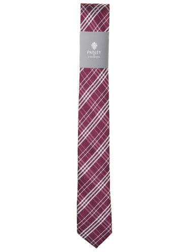 Boys burgundy tie and hanky set - Plaid