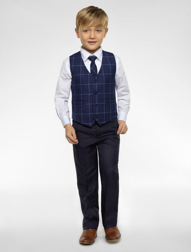 Boys navy check waistcoat and navy trouser set - Oliver