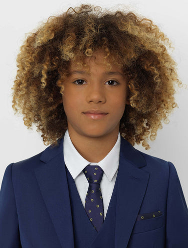 Boys navy tennis ball slim tie