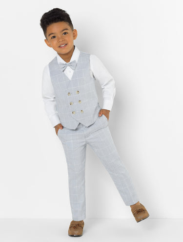 Double breasted light grey waistcoat suit