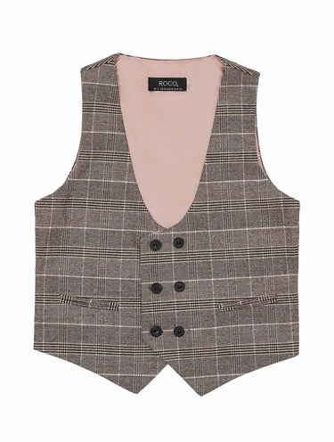 Boys brown checked waistcoat