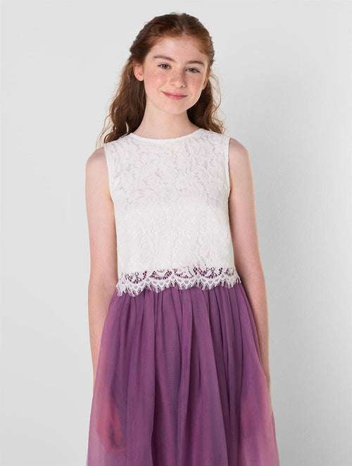 Girls white sleeveless lace top