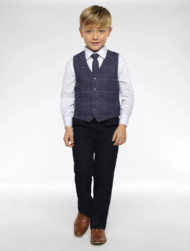 Navy check suit