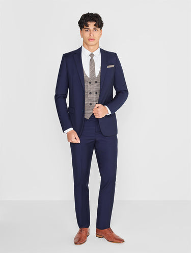 Navy and brown checked suit for boy