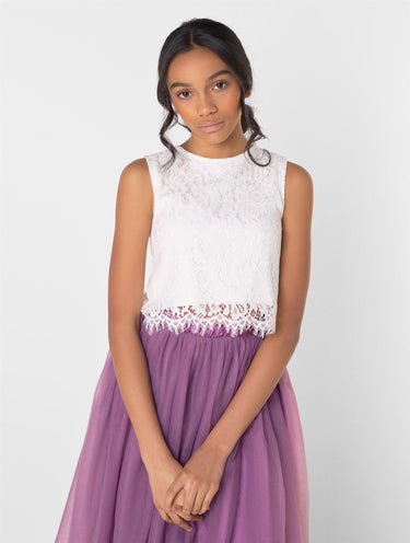 Junior bridesmaids white and purple dress