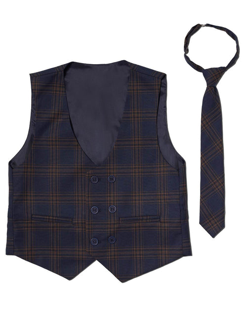 Boys navy check waistcoat