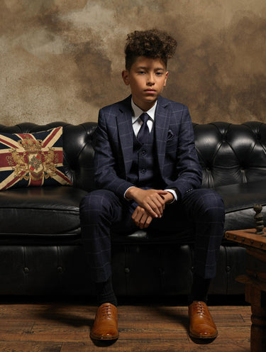 Boys navy check suit - Conor