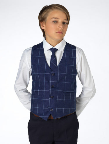 boys navy check waistcoat