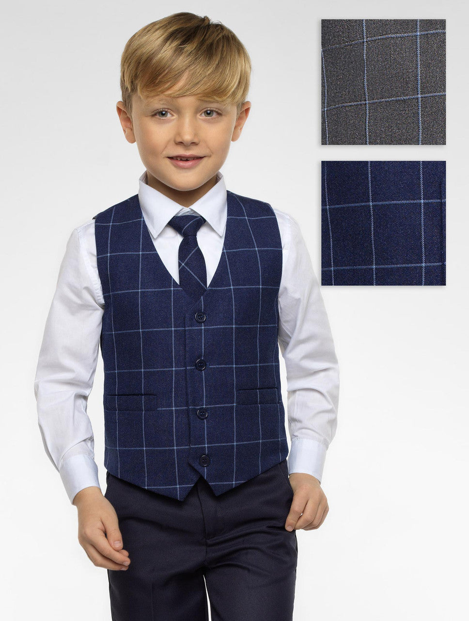 Boys navy check waistcoat and navy trouser set - Oliver