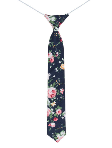Navy elasticated floral tie